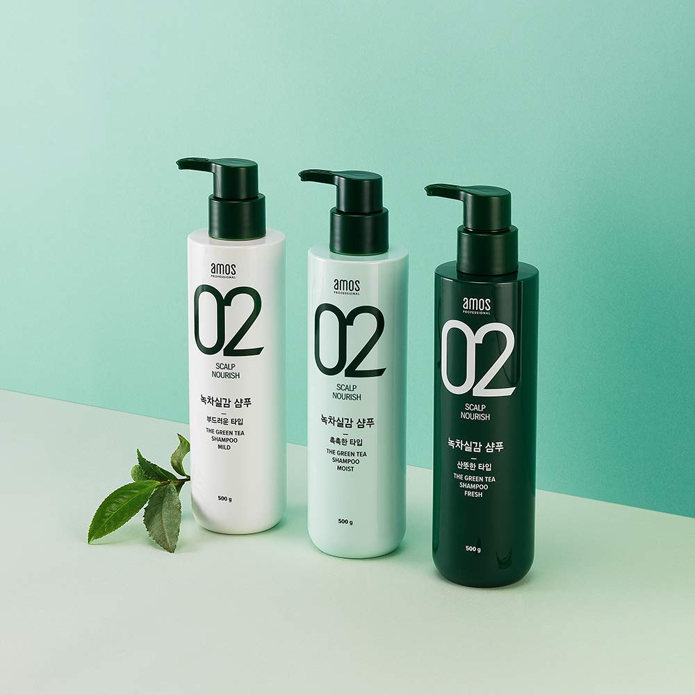 AMOS PROFESSIONAL The Green Tea Shampo [Mild - For Sensitive Scalp] 17.6oz (500g) | Gentle Anti-Thin