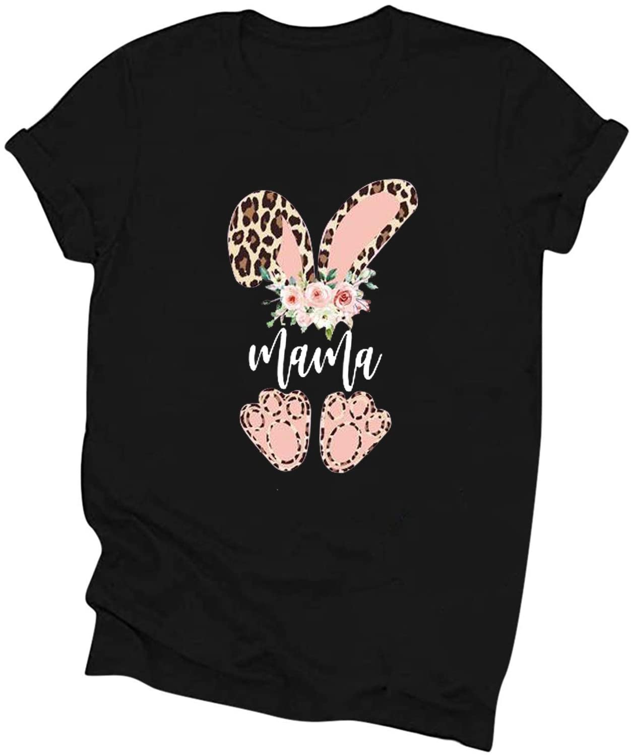 Dosoop Easter Bunny Shirt Cute Bunny Graphic Tee Shirts for Women Funny Bunny Print Graphic Casual S