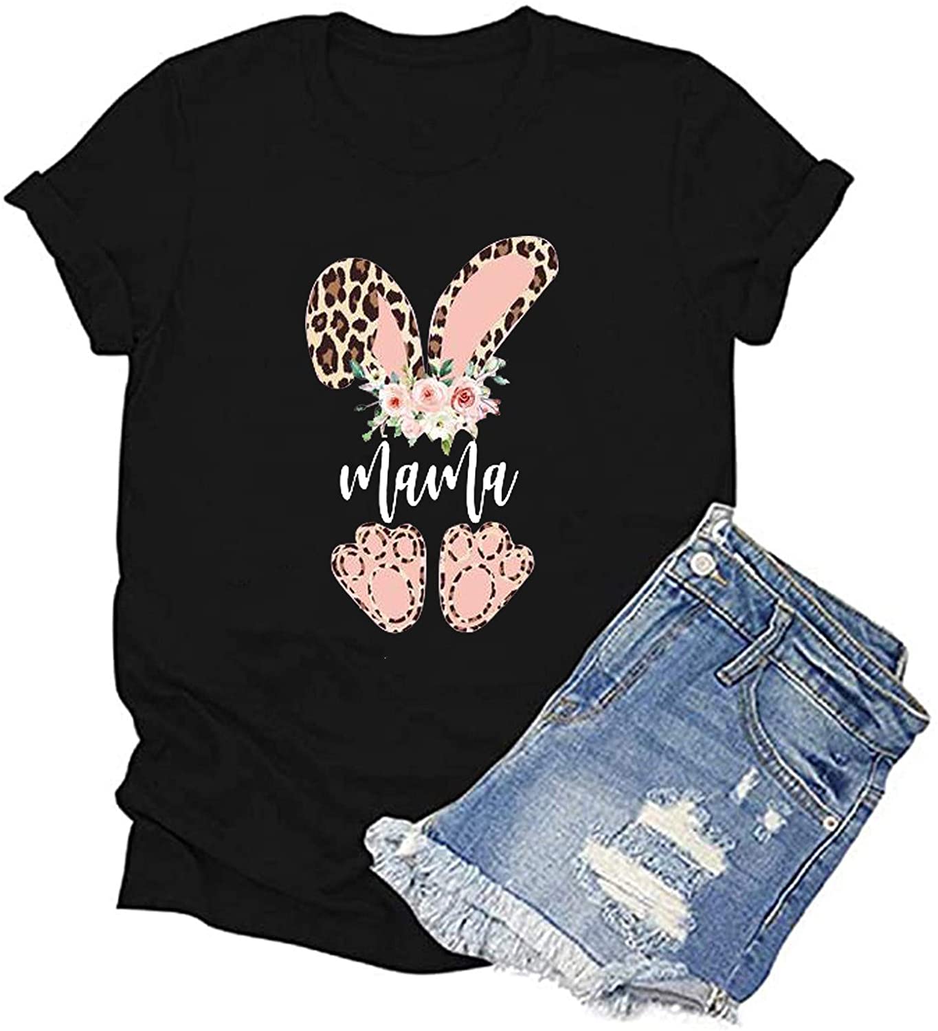 Dosoop Easter Bunny Shirt Cute Bunny Graphic Tee Shirts for Women Funny Bunny Print Graphic Casual S