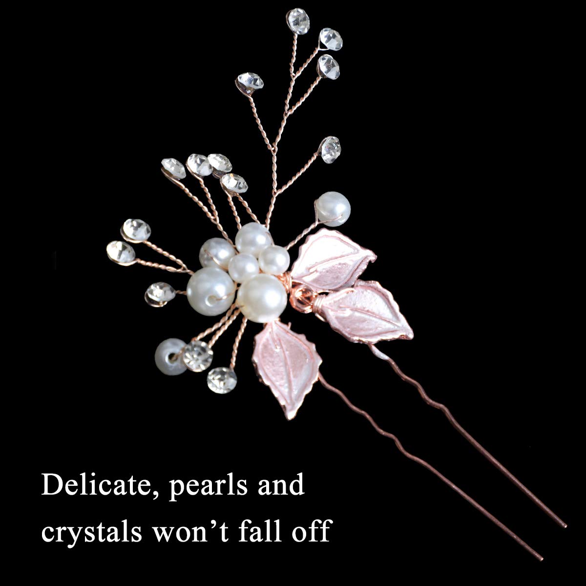 Sppry Wedding Hair Pins (3 Pcs) - Elegant Pearl Leaf Crystal Hair Accessories for Bridal Women (Rose