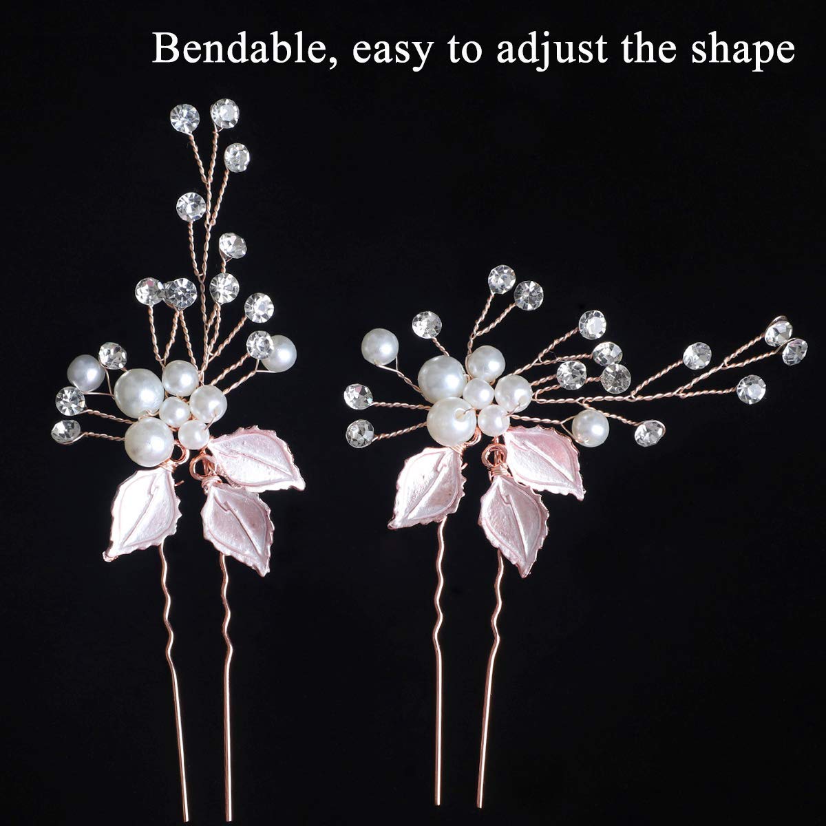 Sppry Wedding Hair Pins (3 Pcs) - Elegant Pearl Leaf Crystal Hair Accessories for Bridal Women (Rose
