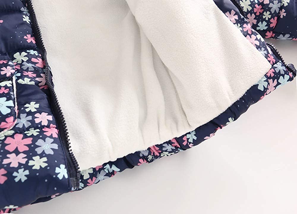 Franterd Winter Coat Little Boys Girls Floral Lightweight Warm Jacket Windproof Zipper Pockets Hoode