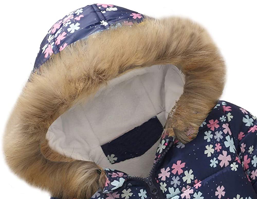 Franterd Winter Coat Little Boys Girls Floral Lightweight Warm Jacket Windproof Zipper Pockets Hoode