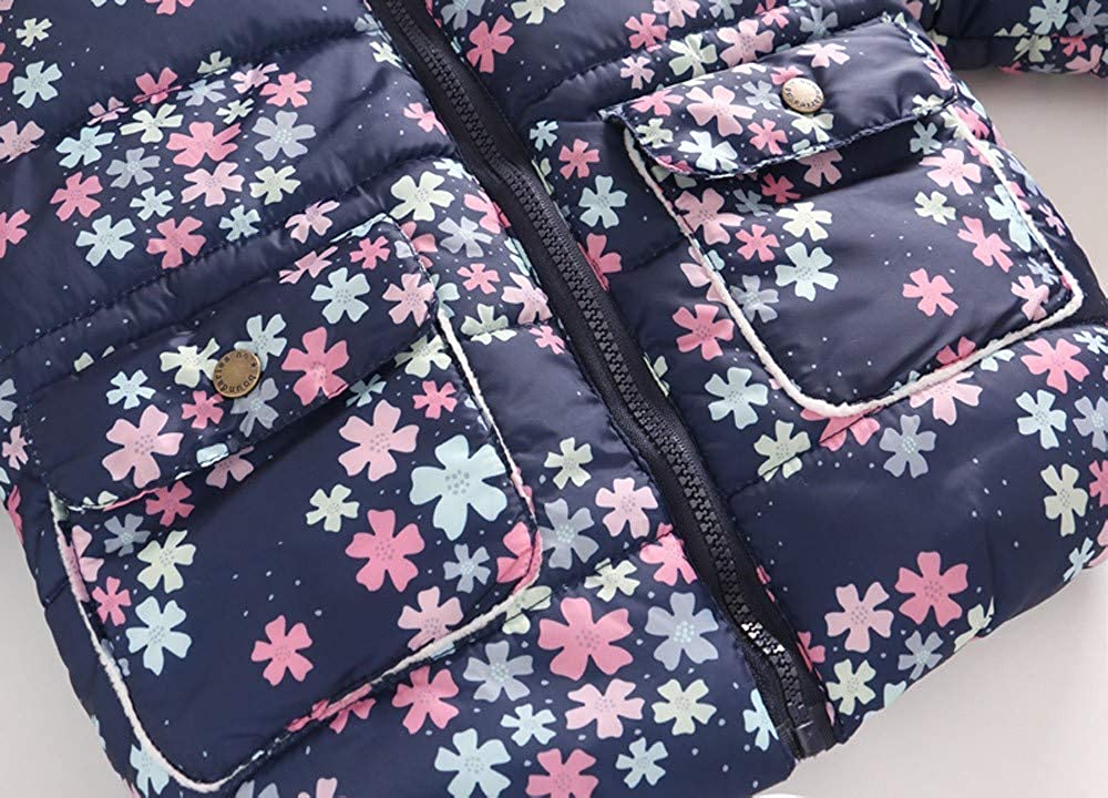 Franterd Winter Coat Little Boys Girls Floral Lightweight Warm Jacket Windproof Zipper Pockets Hoode