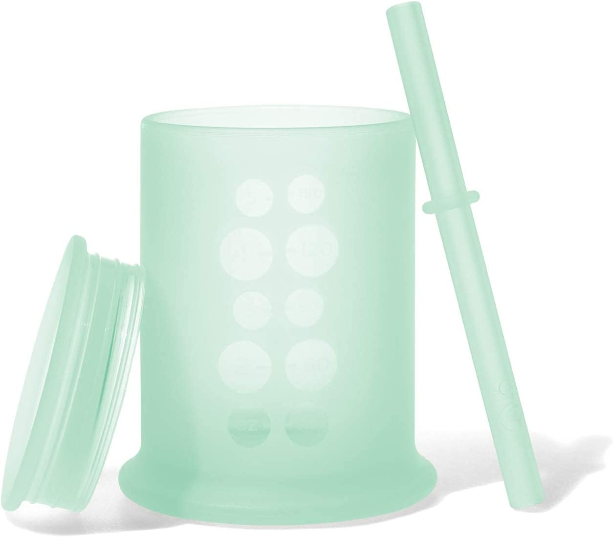 Olababy 100% Silicone Training Cup with Straw Lid (Mint) and Training Spoon Set Bundle