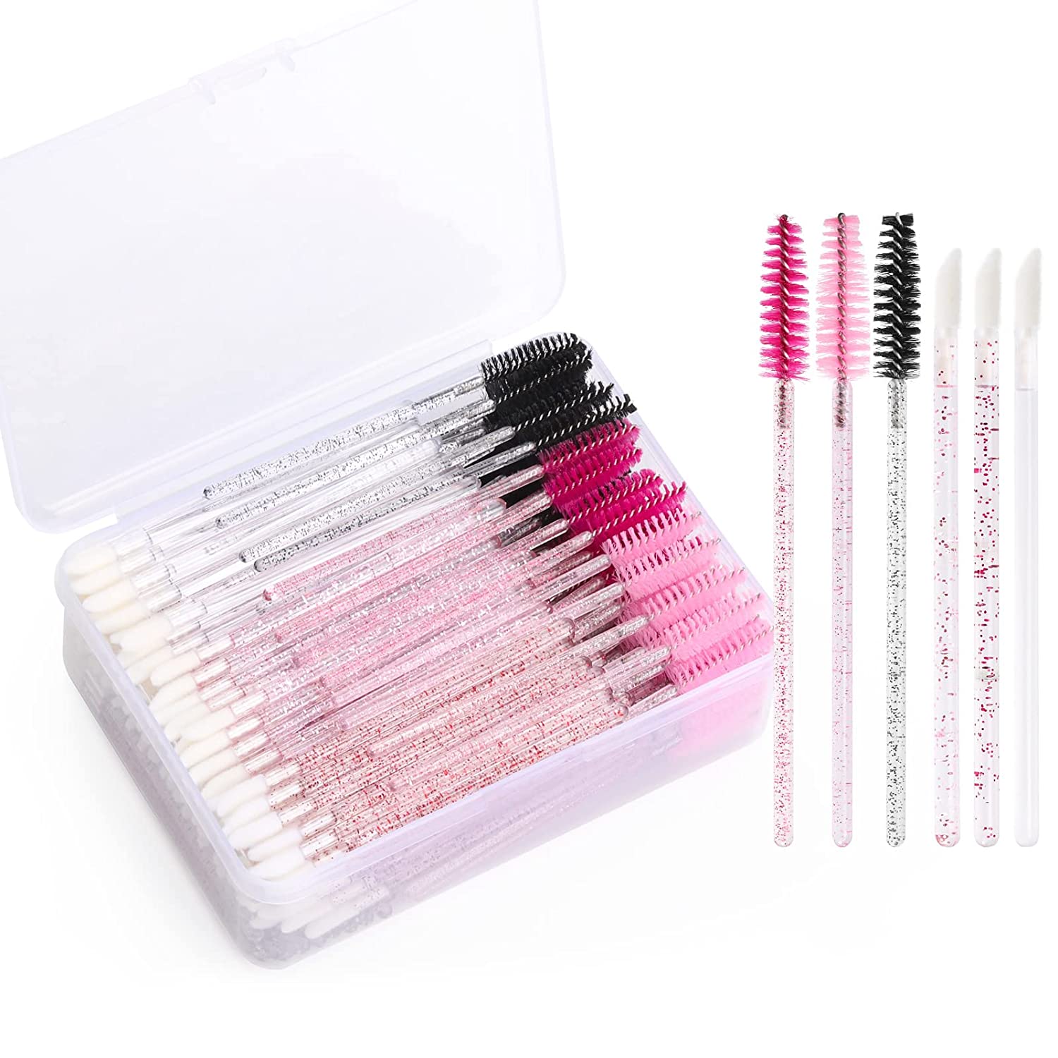Tbestmax 300 Disposable Mascara Wand and Lipstick Applicator Wands with Plastic Organizer Box, 4 Col