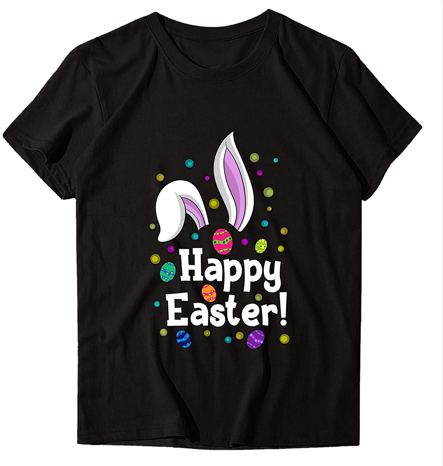 Dosoop Womens Happy Easter Letter Printed T-Shirt Short Sleeve Graphic Shirts Tees Crewneck Casual L