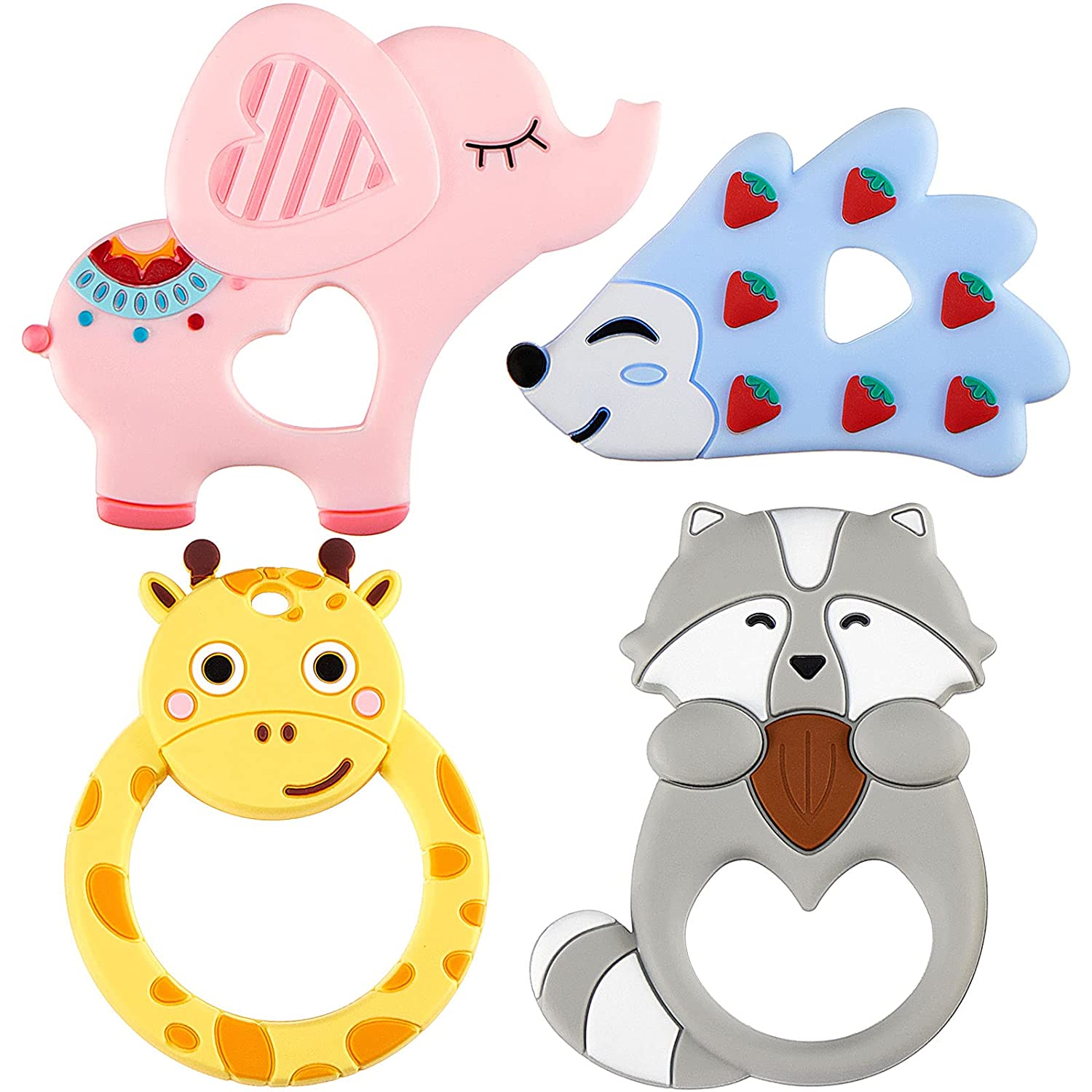 Nuanchu 4 Pieces Baby Teething Toys Animal Silicone Teethers for 0-6/6-12 Months Baby Teethers Eleph