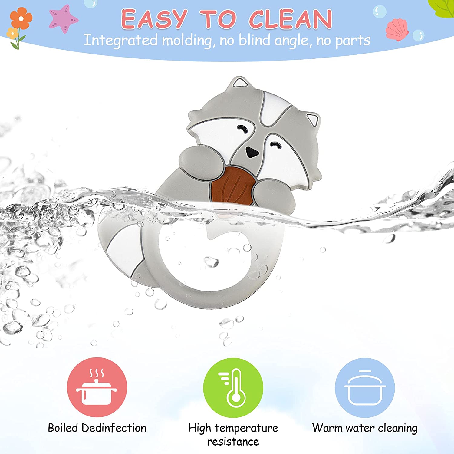 Nuanchu 4 Pieces Baby Teething Toys Animal Silicone Teethers for 0-6/6-12 Months Baby Teethers Eleph