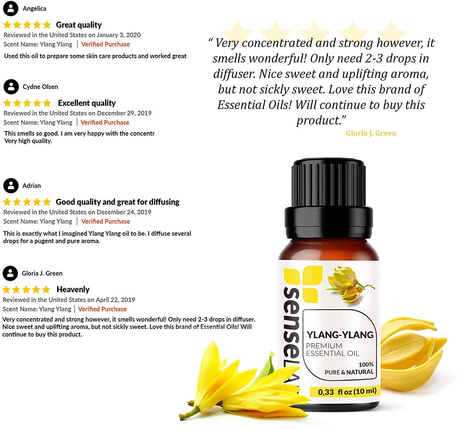 SenseLAB Ylang Ylang Essential Oil - 100 % Pure Extract Ylang Ylang Oil Therapeutic Grade - Skin and