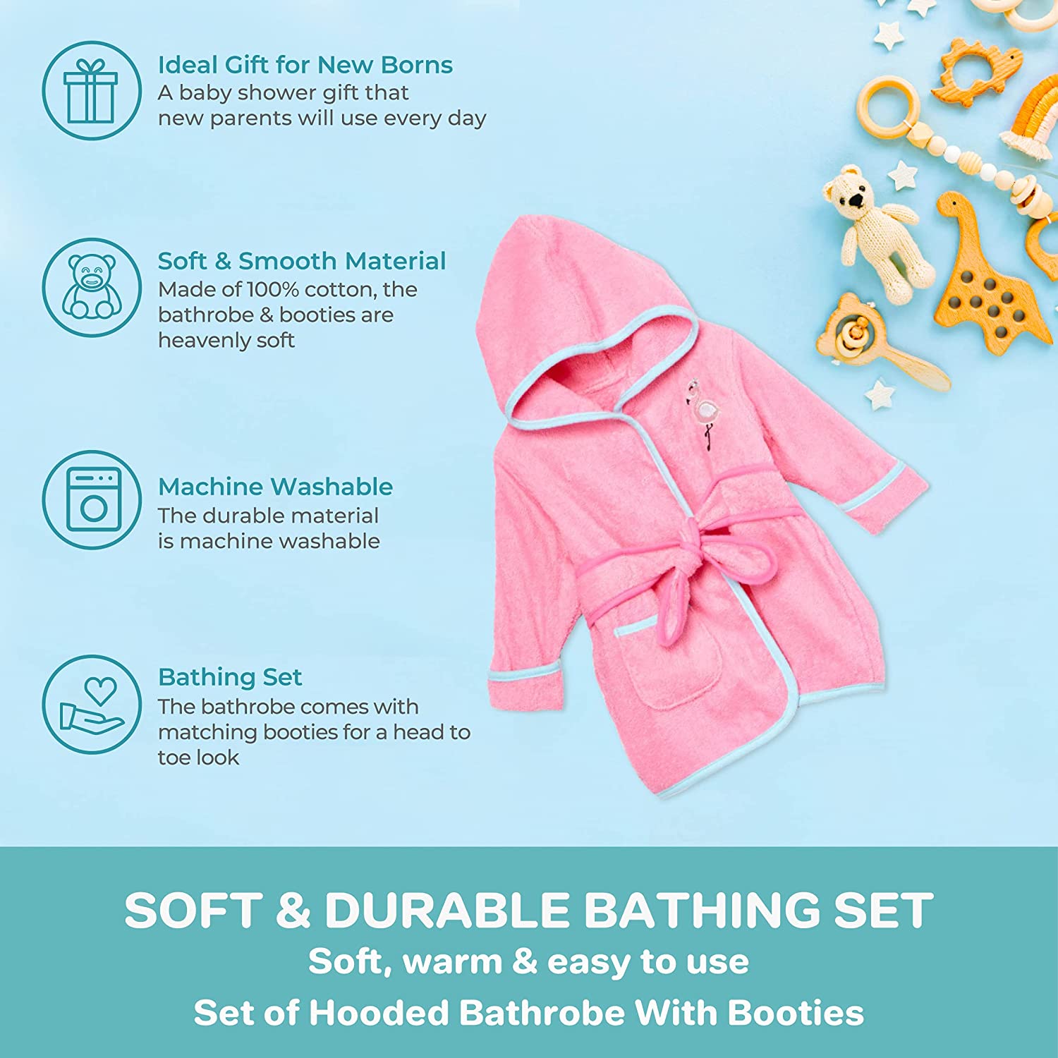 Spasilk 100% Cotton Hooded Terry Bathrobe with Booties \xe2\x80\x94 Baby Girl Gifts \xe2\x80\x94 Bab