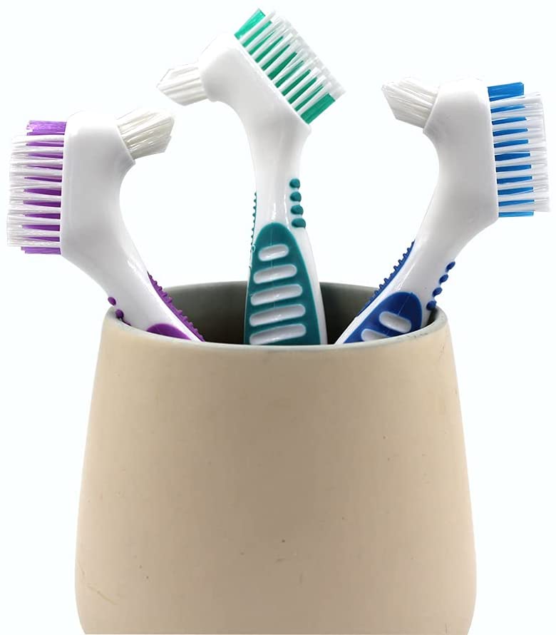 2 Packs Denture Bath Cases and 2 Packs Denture Brushes kit, Portable Professional Denture Cups Dentu