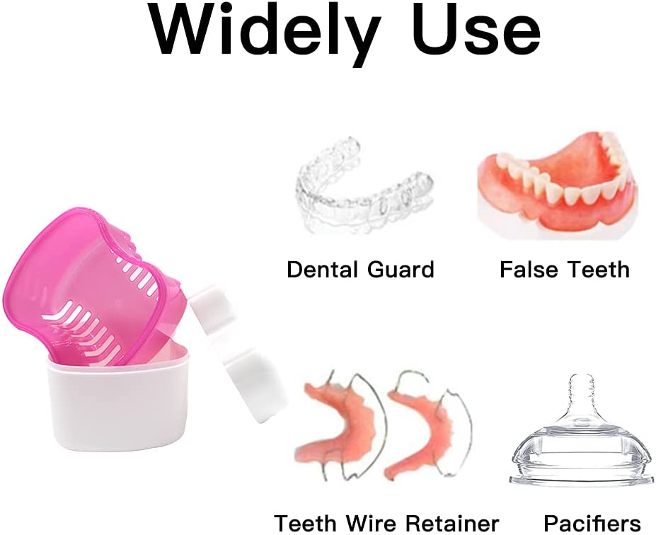 2 Packs Denture Bath Cases and 2 Packs Denture Brushes kit, Portable Professional Denture Cups Dentu