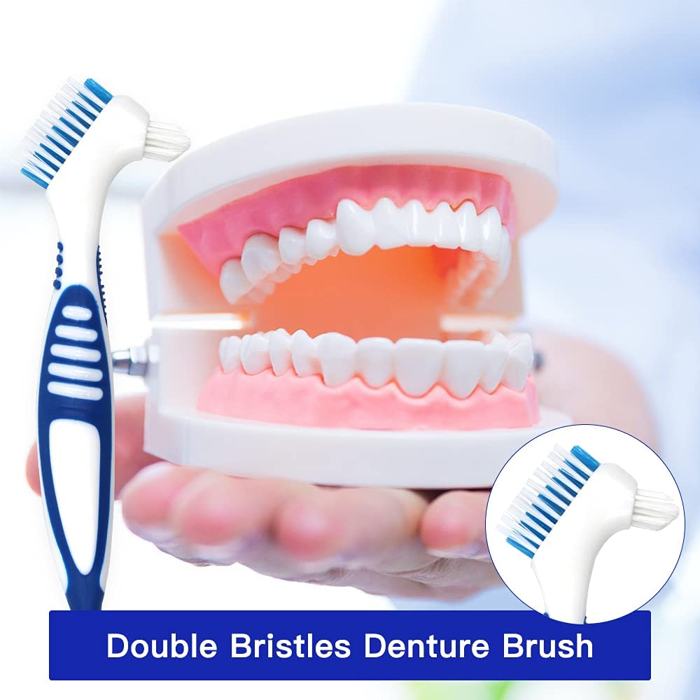 2 Packs Denture Bath Cases and 2 Packs Denture Brushes kit, Portable Professional Denture Cups Dentu