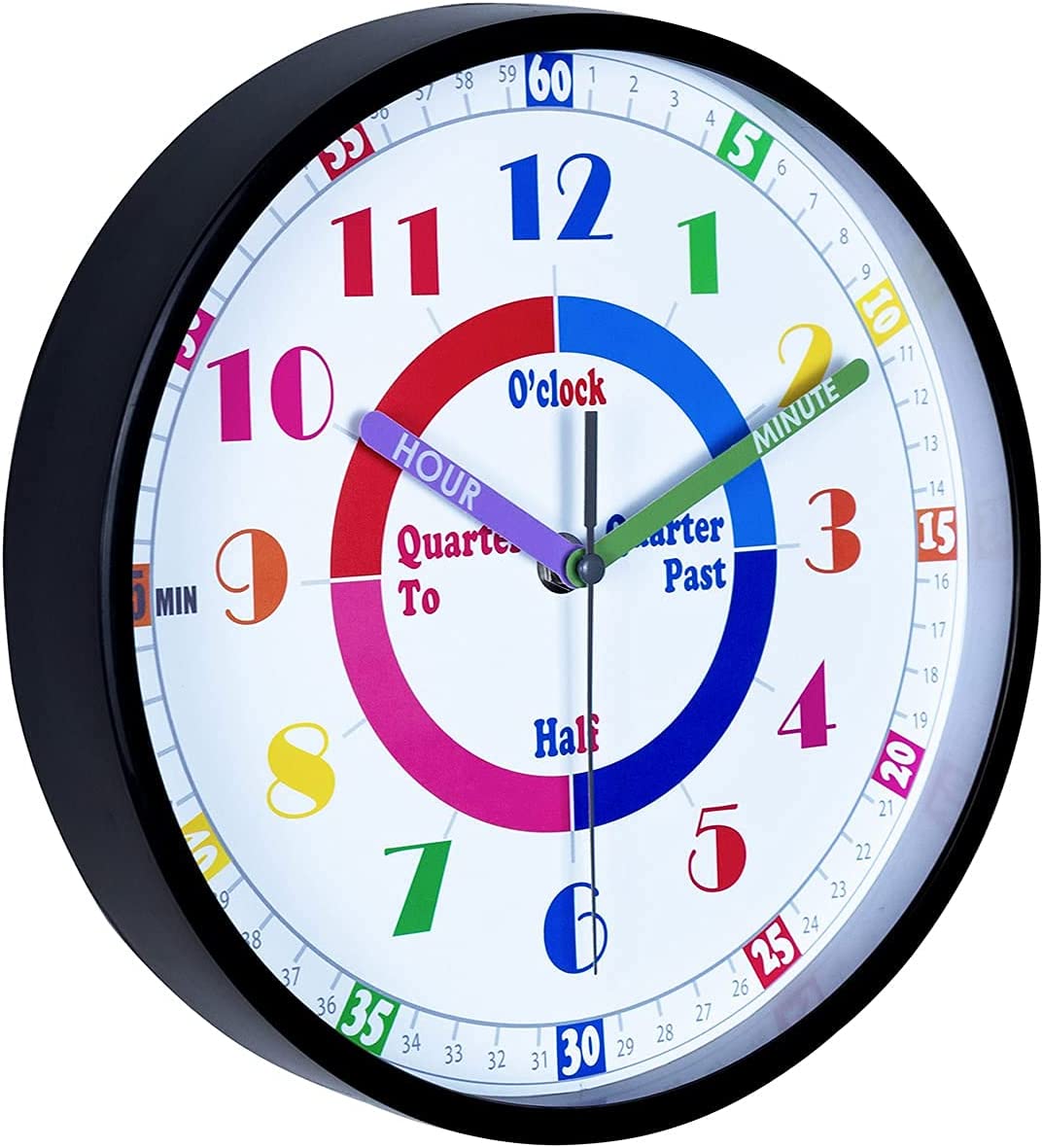 Telling Time Teaching Wall Clock, Silent Movement, Educational Wall Clock, Makes Kids Learning Time 