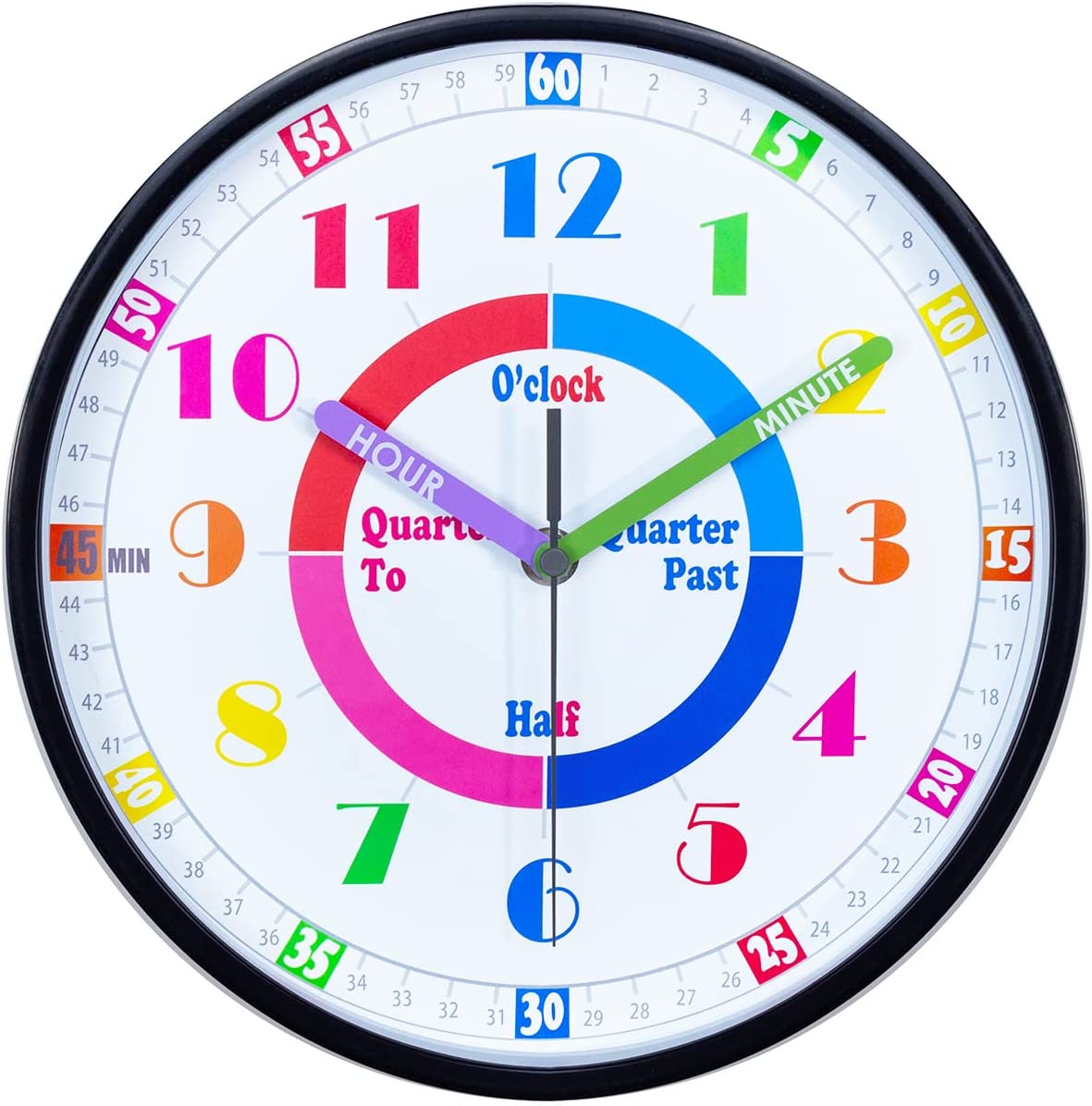 Telling Time Teaching Wall Clock, Silent Movement, Educational Wall Clock, Makes Kids Learning Time 