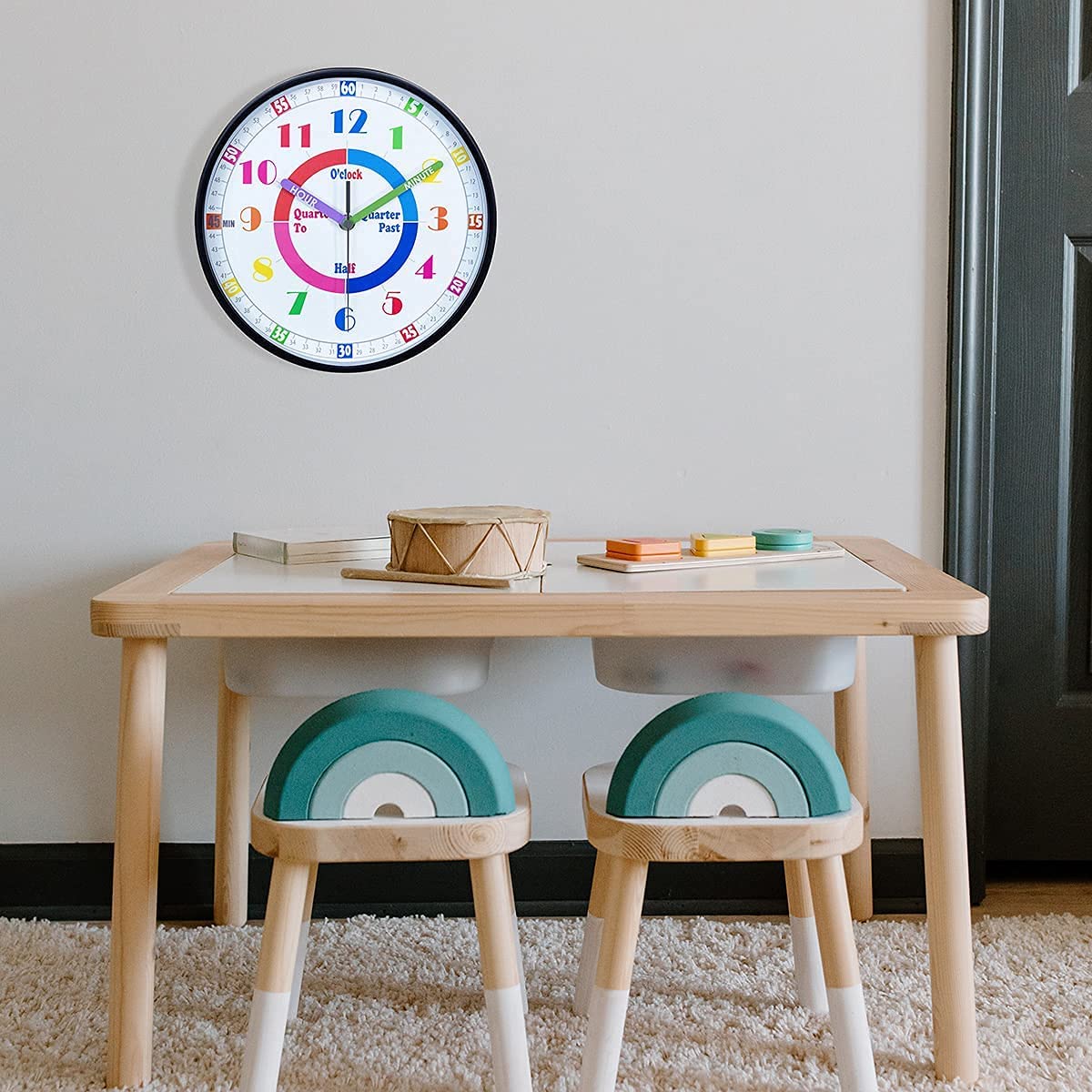 Telling Time Teaching Wall Clock, Silent Movement, Educational Wall Clock, Makes Kids Learning Time 