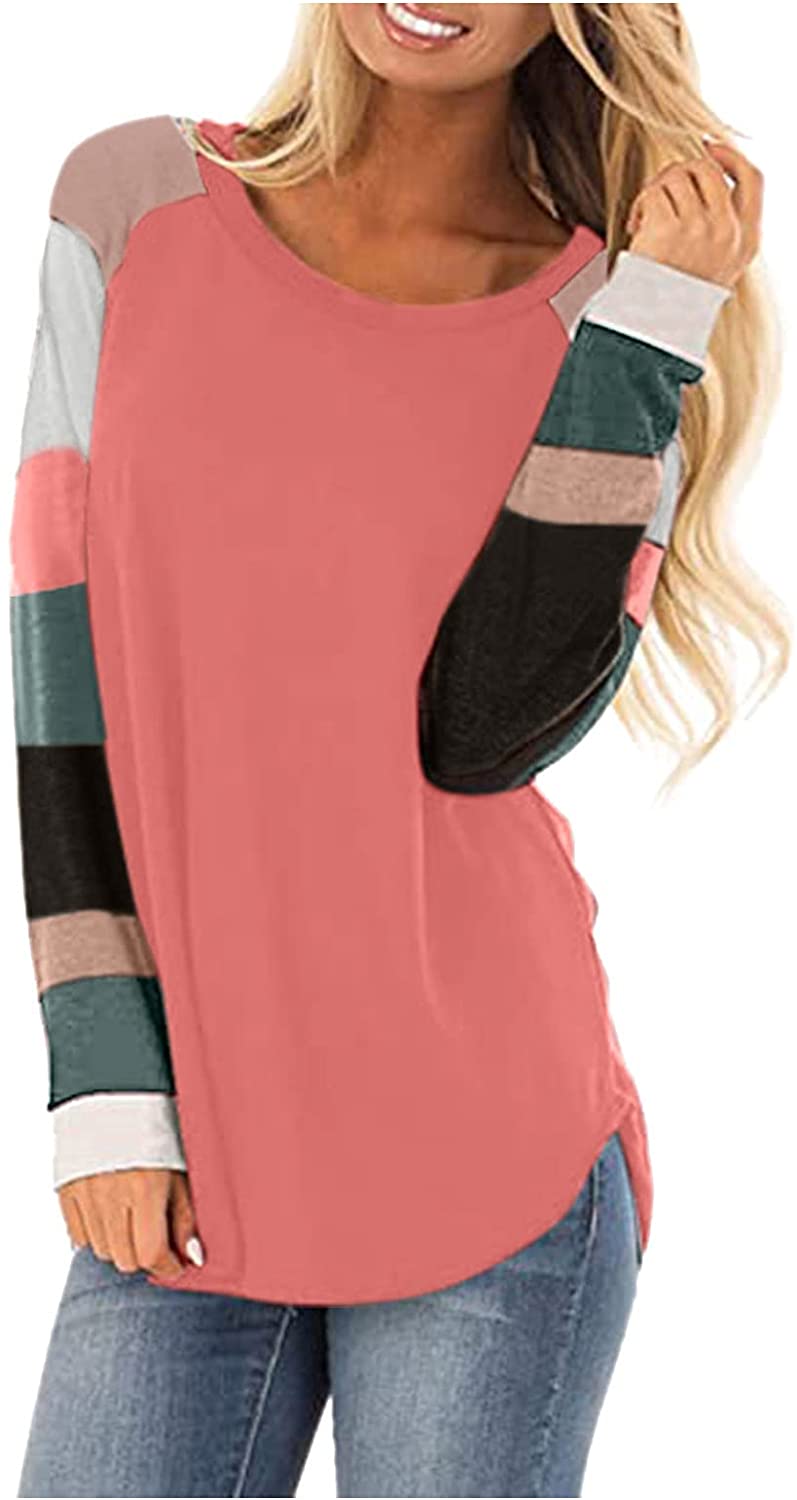 HHoo88 Long Sleeve Blouses for Women,Casual Color Block Sweatshirts Tunic Pullover Workout Athletic 