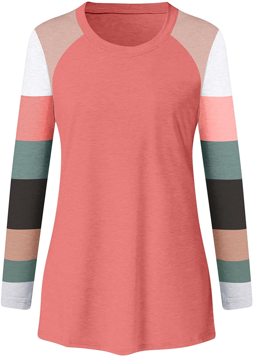HHoo88 Long Sleeve Blouses for Women,Casual Color Block Sweatshirts Tunic Pullover Workout Athletic 