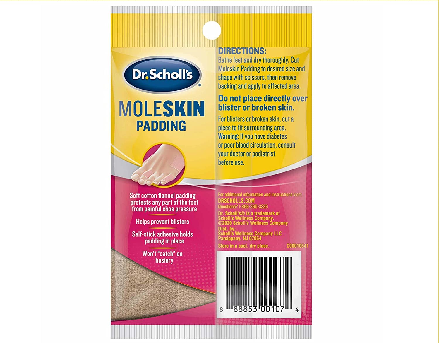 Dr. Scholl"s Moleskin Plus Padding, 3 Strips 118 mm x 86 mm (3Pack