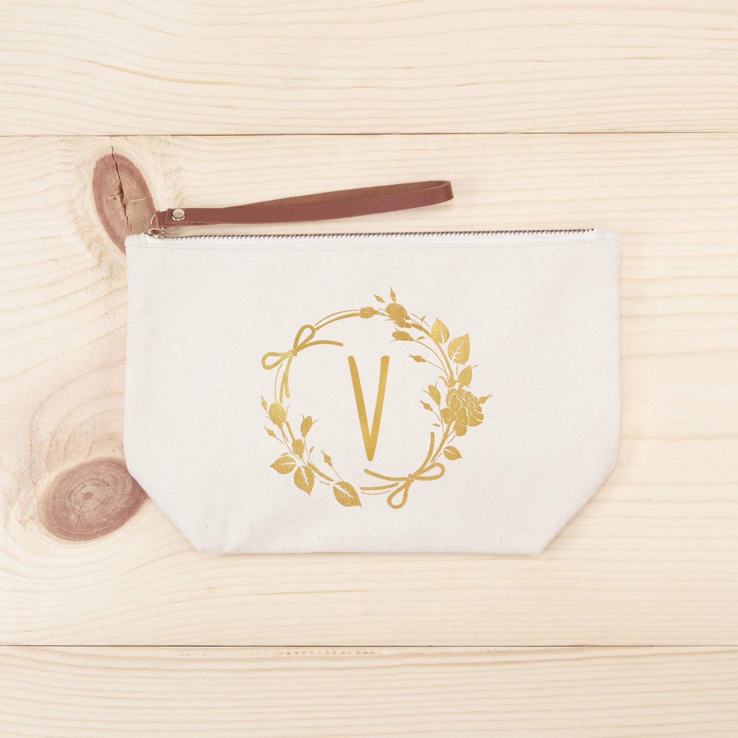 ElegantPark Monogrammed Gifts for Women Personalized Makeup Bag Monogram V Initial Makeup Bag for We