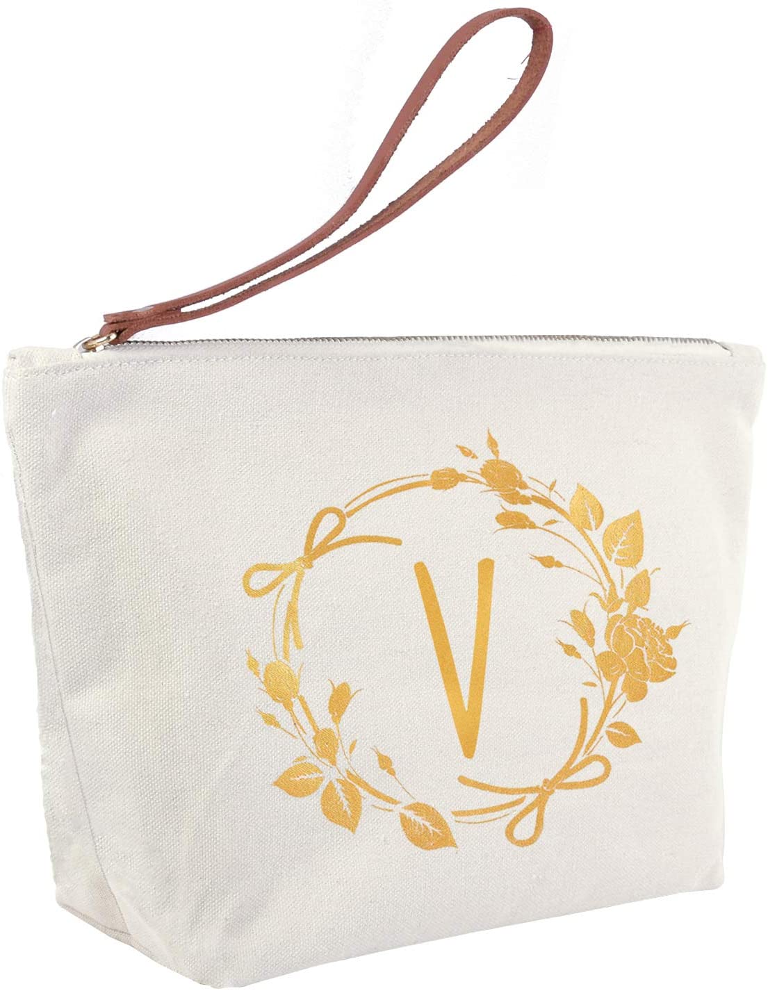 ElegantPark Monogrammed Gifts for Women Personalized Makeup Bag Monogram V Initial Makeup Bag for We