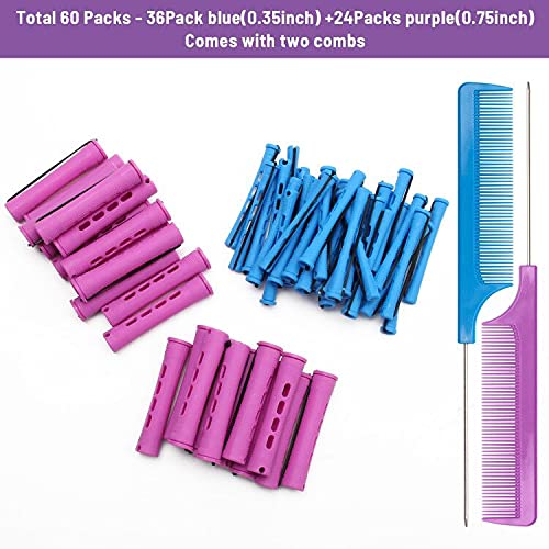 62 PCS Hair Perm Rods Set, Ahier 60 Short Cold Wave Rods Plastic Hair Curling Rollers Curlers 2 Size