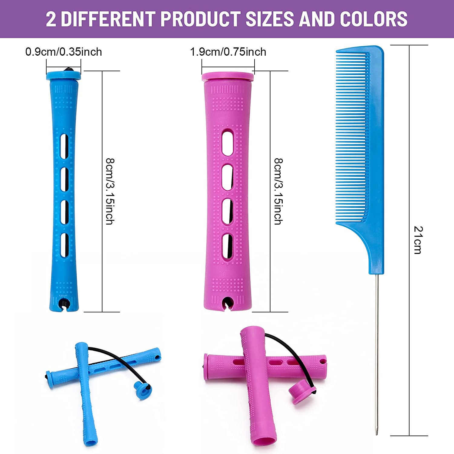 62 PCS Hair Perm Rods Set, Ahier 60 Short Cold Wave Rods Plastic Hair Curling Rollers Curlers 2 Size