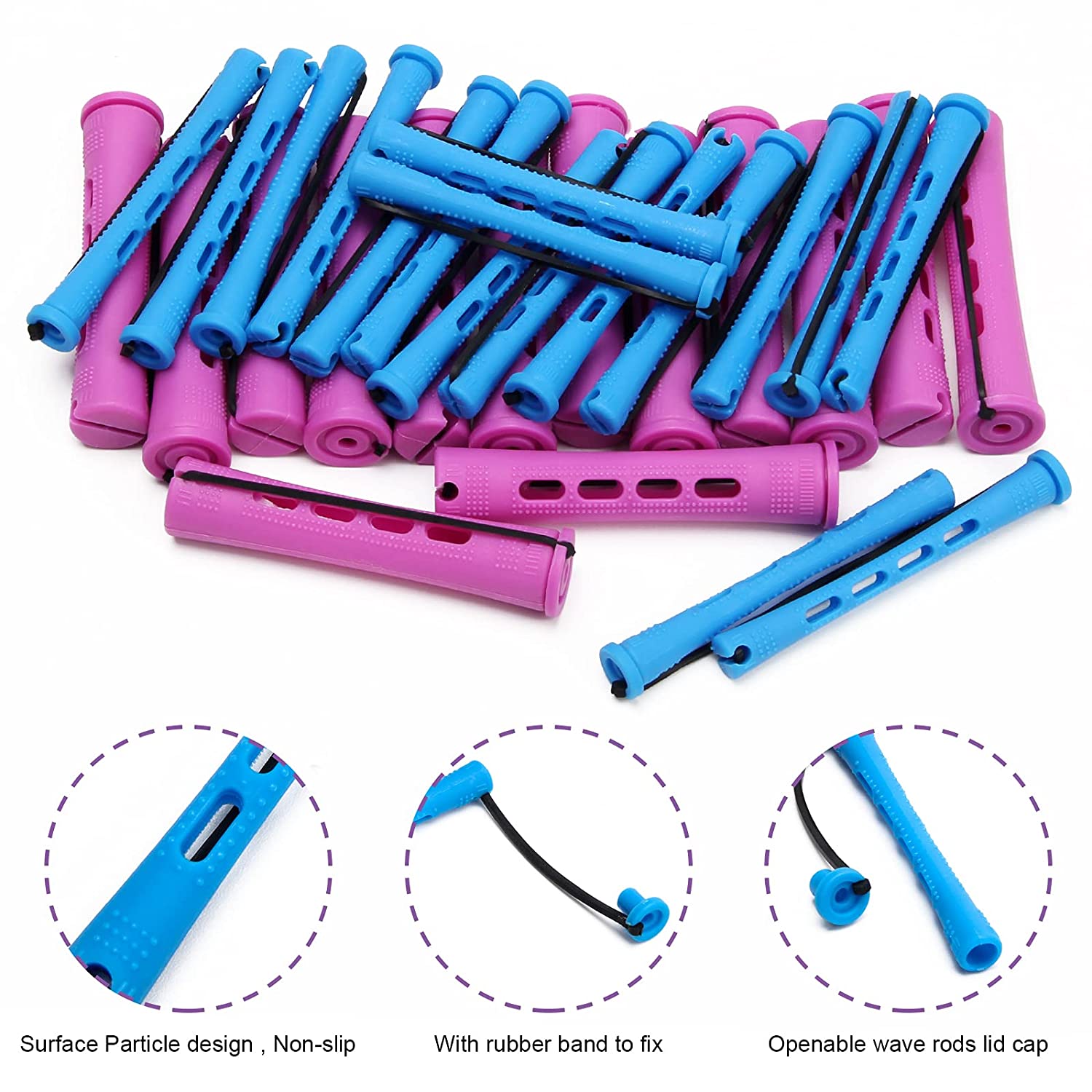62 PCS Hair Perm Rods Set, Ahier 60 Short Cold Wave Rods Plastic Hair Curling Rollers Curlers 2 Size