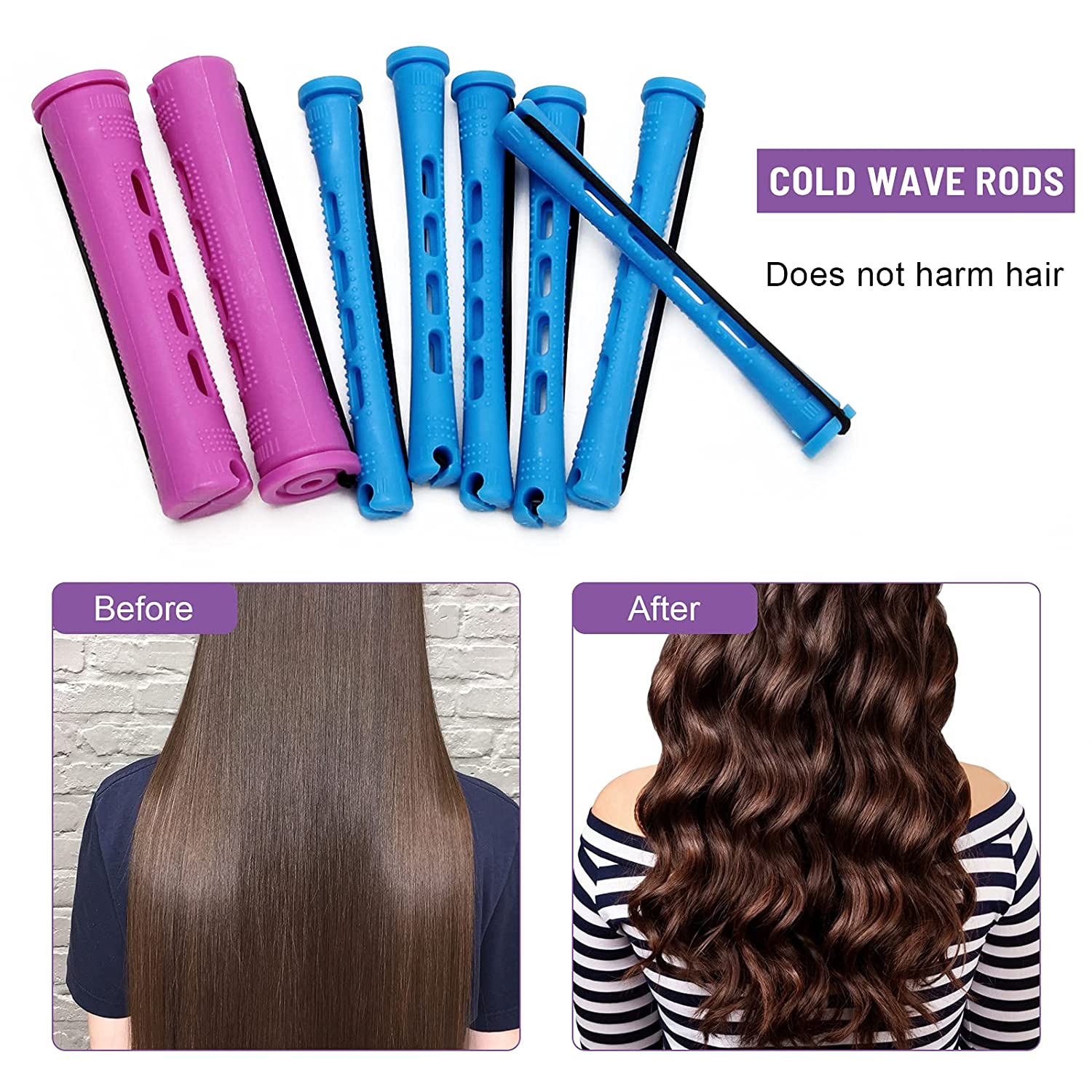 62 PCS Hair Perm Rods Set, Ahier 60 Short Cold Wave Rods Plastic Hair Curling Rollers Curlers 2 Size