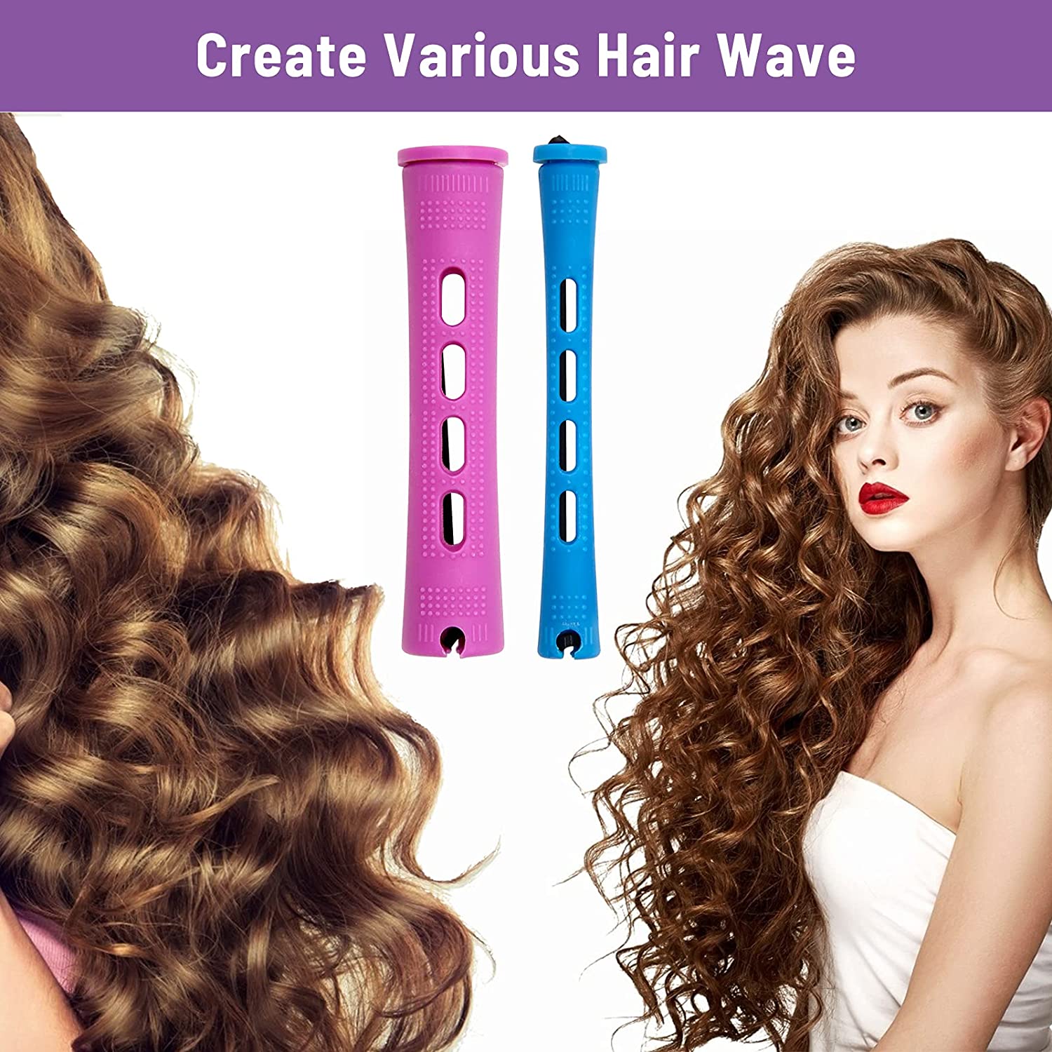 62 PCS Hair Perm Rods Set, Ahier 60 Short Cold Wave Rods Plastic Hair Curling Rollers Curlers 2 Size