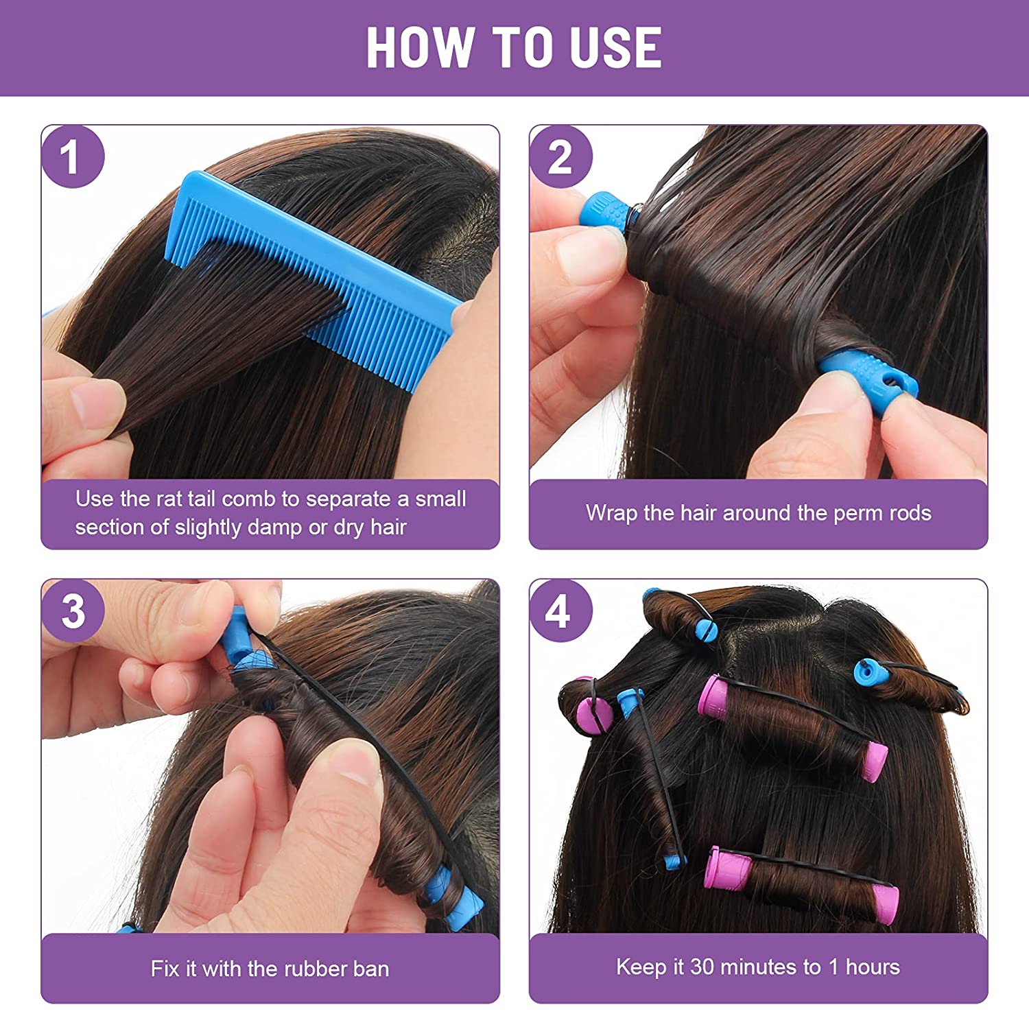 62 PCS Hair Perm Rods Set, Ahier 60 Short Cold Wave Rods Plastic Hair Curling Rollers Curlers 2 Size