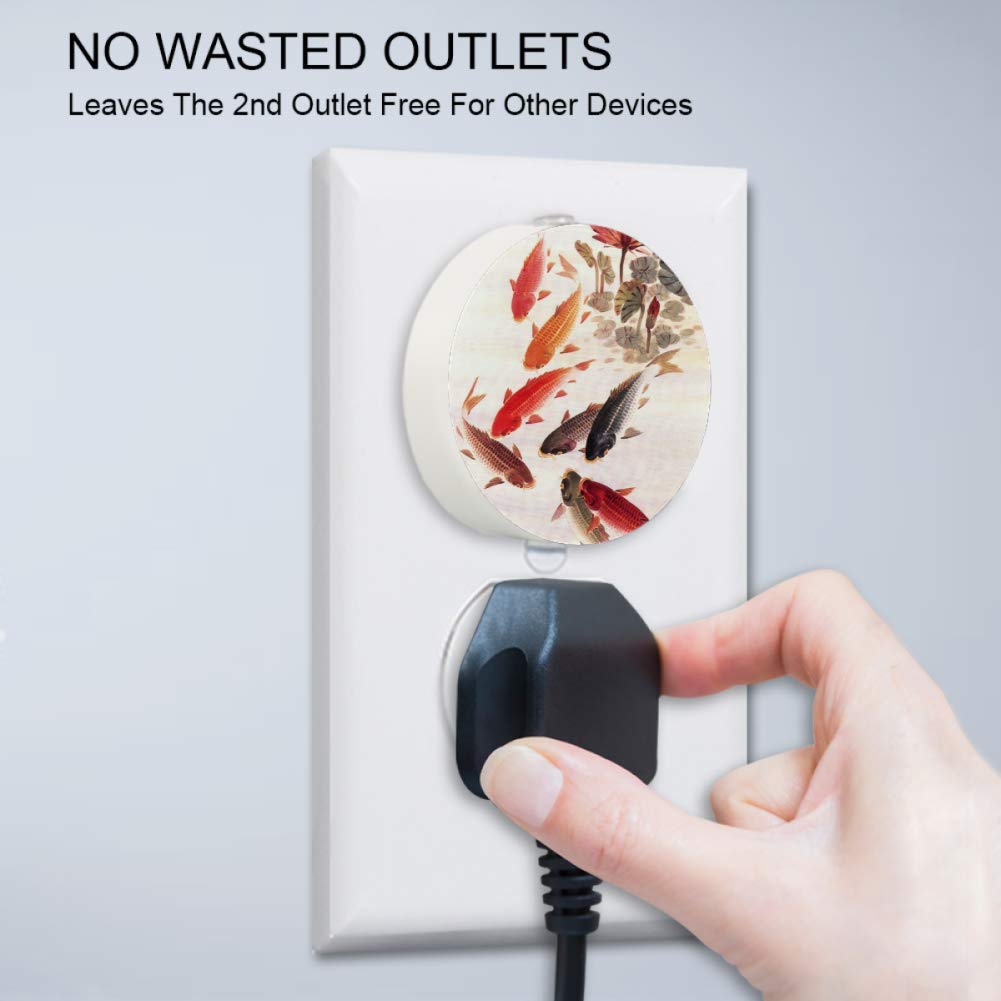 LED Night Light with Nine Fish Lotus Painting Night Light Plug in Wall with Dusk-to-Dawn Sensor 2 Pa