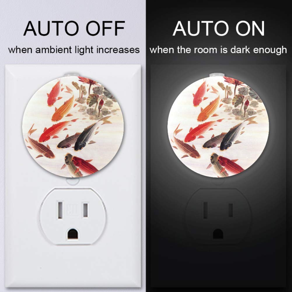LED Night Light with Nine Fish Lotus Painting Night Light Plug in Wall with Dusk-to-Dawn Sensor 2 Pa