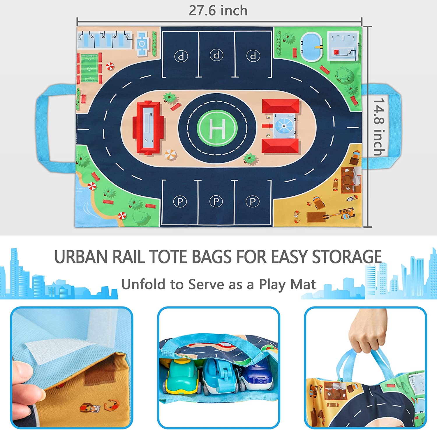 Bamamon Baby Car Toy Sets with Play Mat/Storage Bag , Toys for 1 2 3 Year Old Boys Girls Baby Fricti