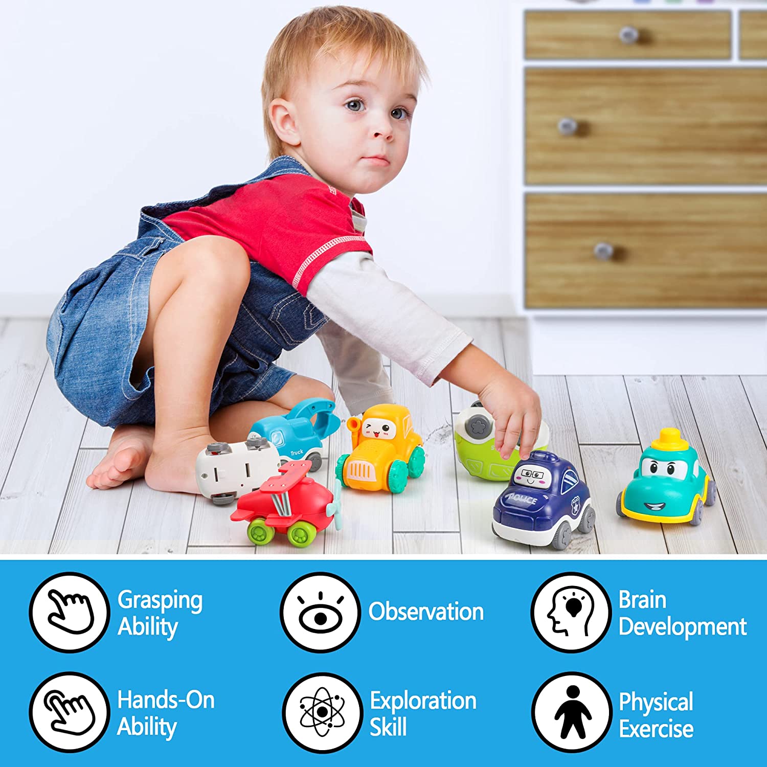 Bamamon Baby Car Toy Sets with Play Mat/Storage Bag , Toys for 1 2 3 Year Old Boys Girls Baby Fricti