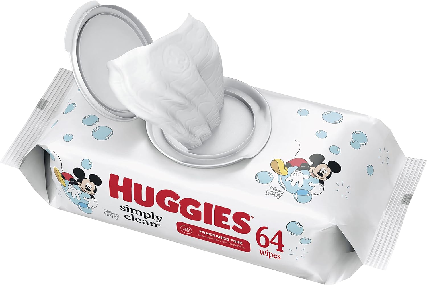 Baby Wipes, Unscented, Huggies Simply Clean Fragrance-Free Baby Diaper Wipes, 1 Flip-Top Pack (64 Wi