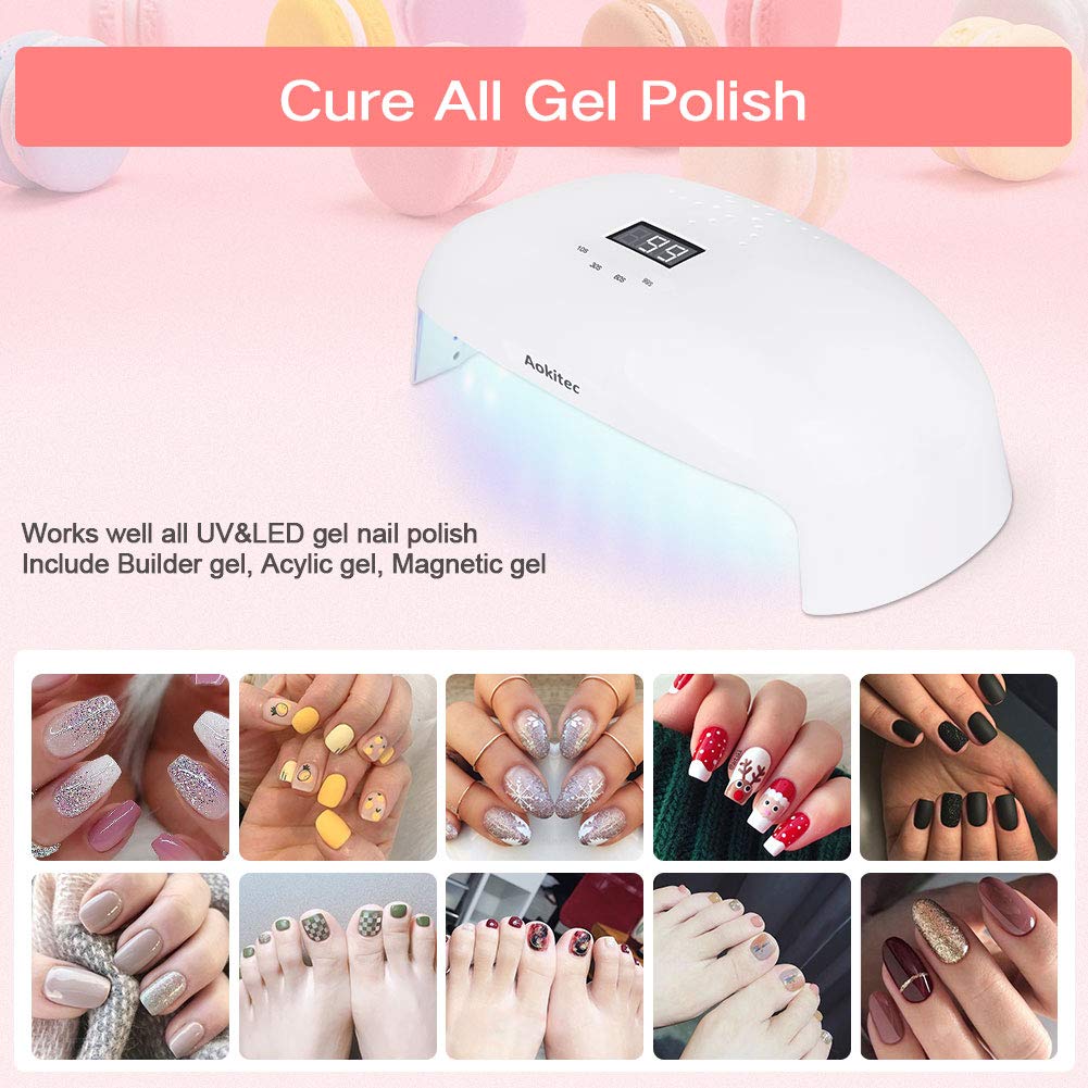 Aokitec 78W UV LED Nail Lamp, Professional Nail Dryer for Gel Polish Fits Fingernail & Toenail, Nail