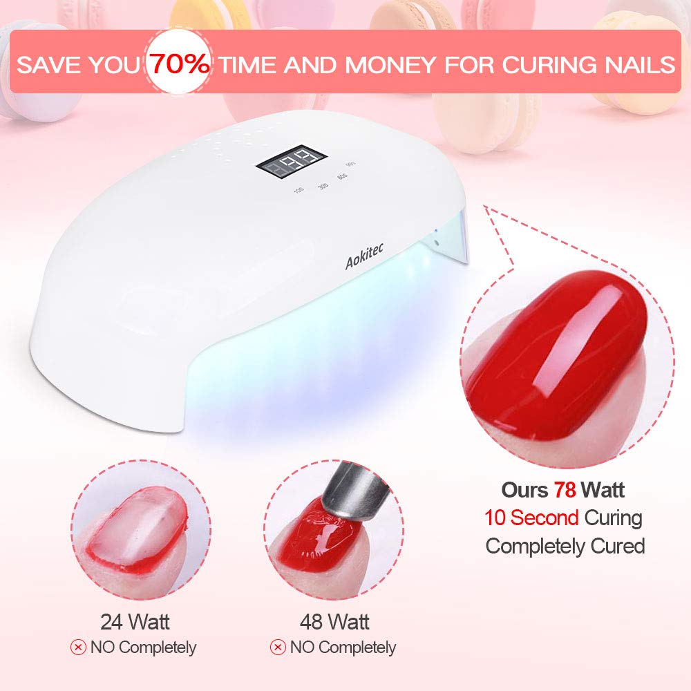 Aokitec 78W UV LED Nail Lamp, Professional Nail Dryer for Gel Polish Fits Fingernail & Toenail, Nail