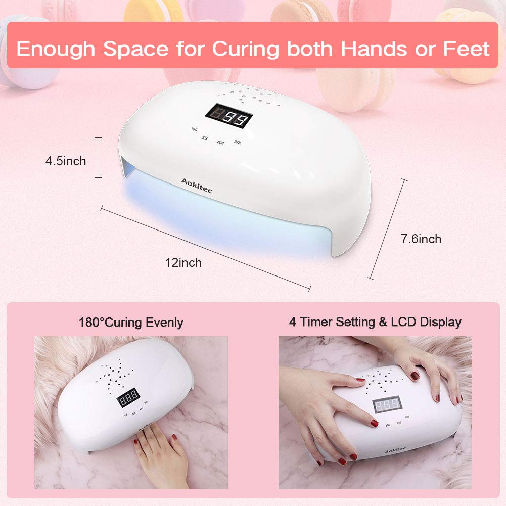 Aokitec 78W UV LED Nail Lamp, Professional Nail Dryer for Gel Polish Fits Fingernail & Toenail, Nail