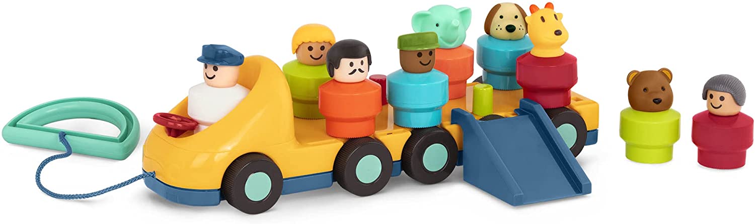 Battat – Spinning Bus – Developmental Pull Toy with Accessories for Toddlers – Bus Toy with Mo