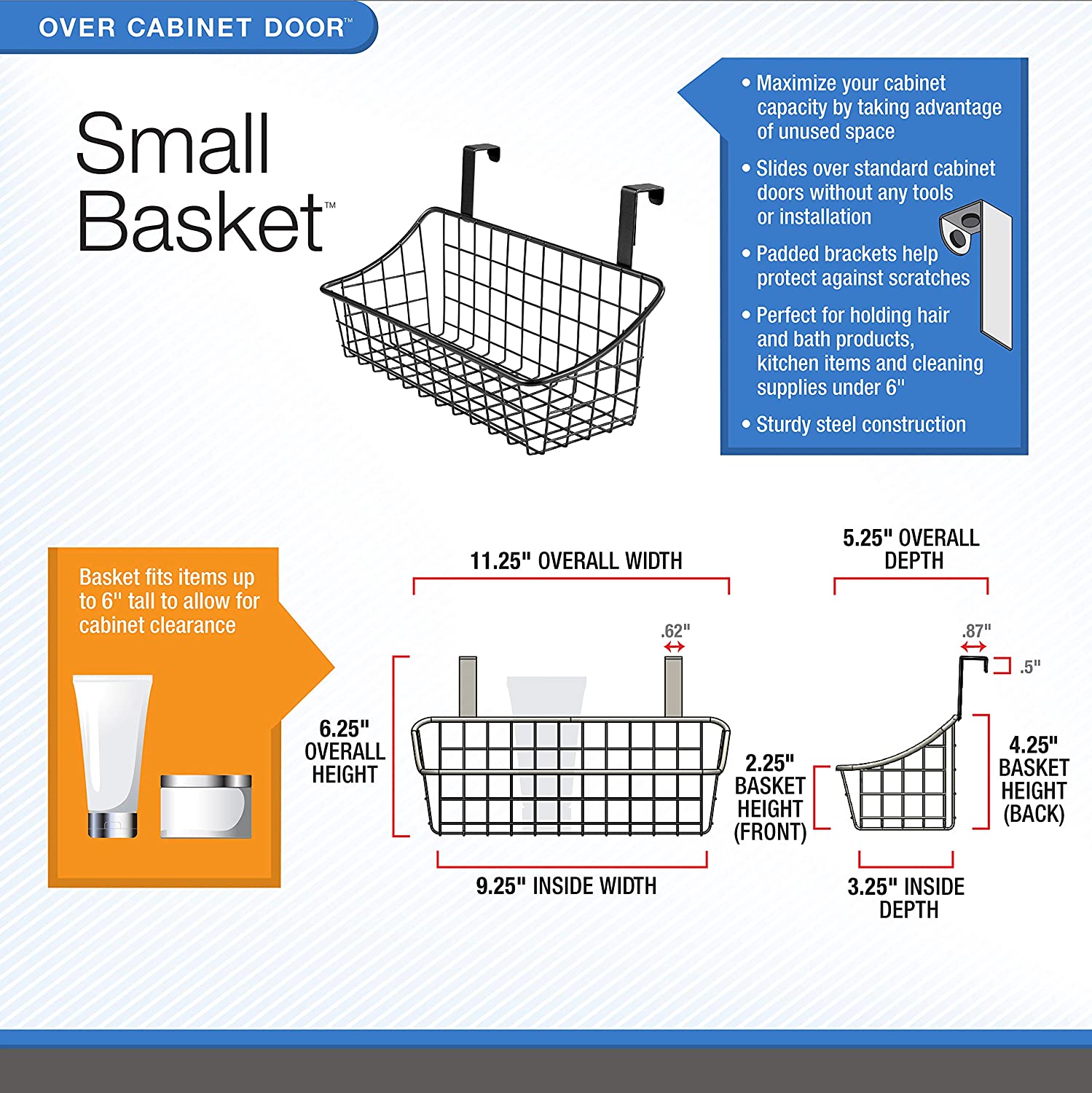 Spectrum Grid Storage Basket, Over The Cabinet, Steel Wire Organization Under Sink Kitchen & Bathroo