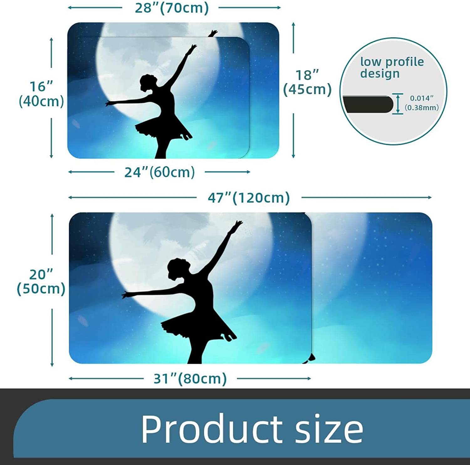Mouse Pad Ballet Dance Mouse Mat Waterproof Non-Slip Rubber Base for Office Home Gaming Working 18x2