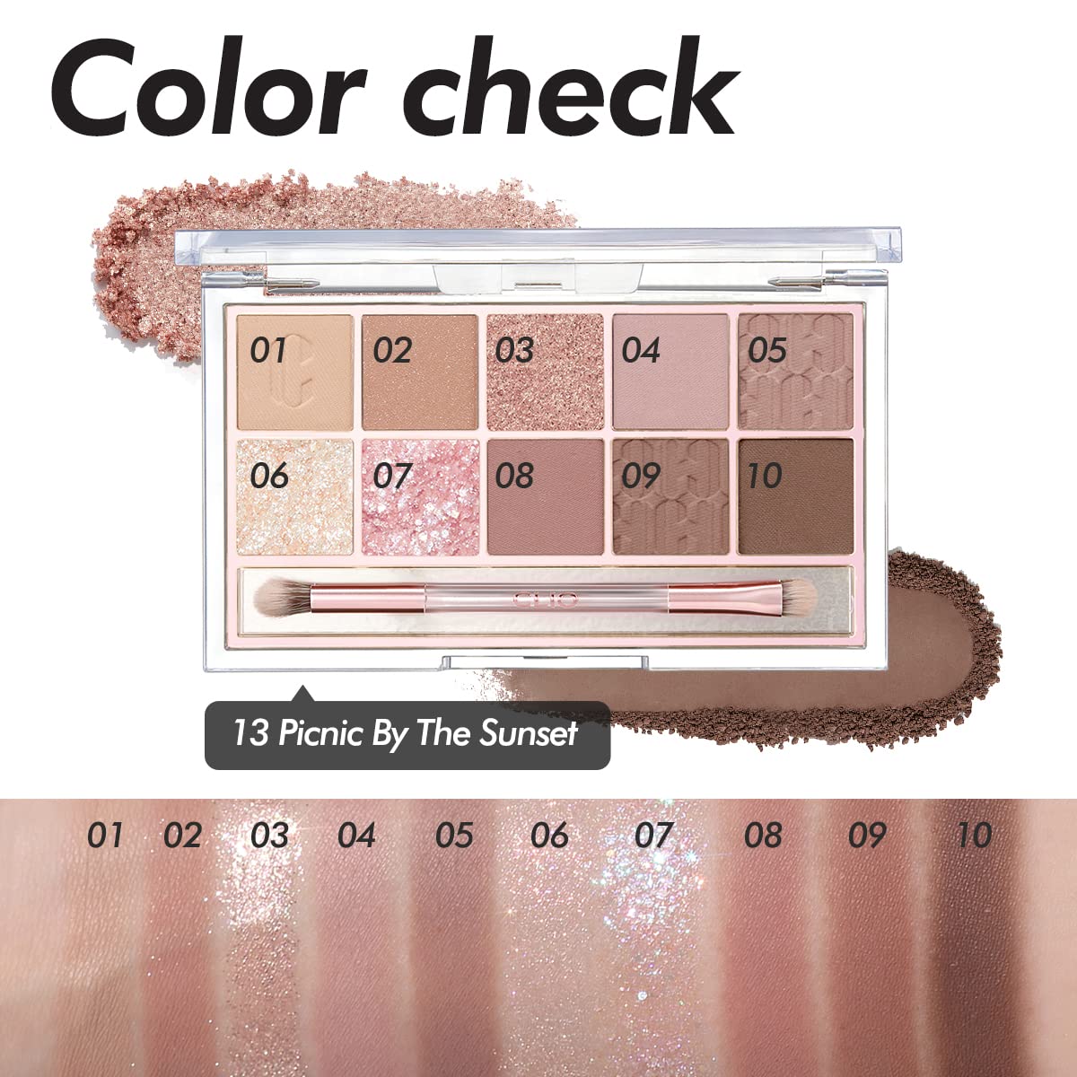 CLIO Pro Eye Shadow Palette | Matte, Shimmer, Glitter, Pearls, Highly Pigments, Long-Wearing (013 PI