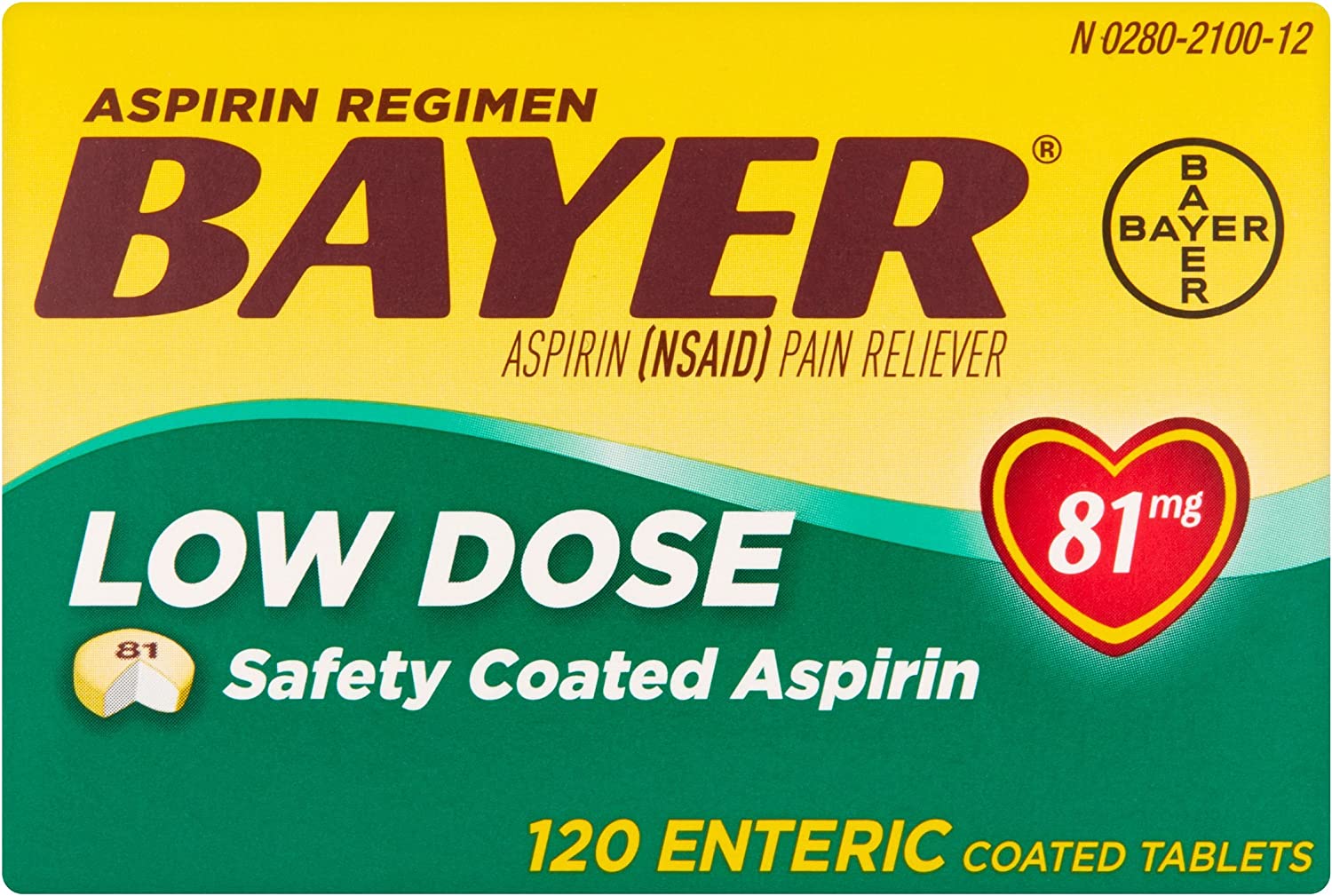 Bayer spirin Regimen Low Dose 81mg Enteric Coated Tablets 120 ea (Pack of 5)