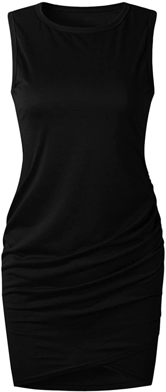 WYTong Women Casual Crew Neck Ruched Sleeveless Tank Bodycon 2021 Shirt Short Mini Dresses Summer Dr