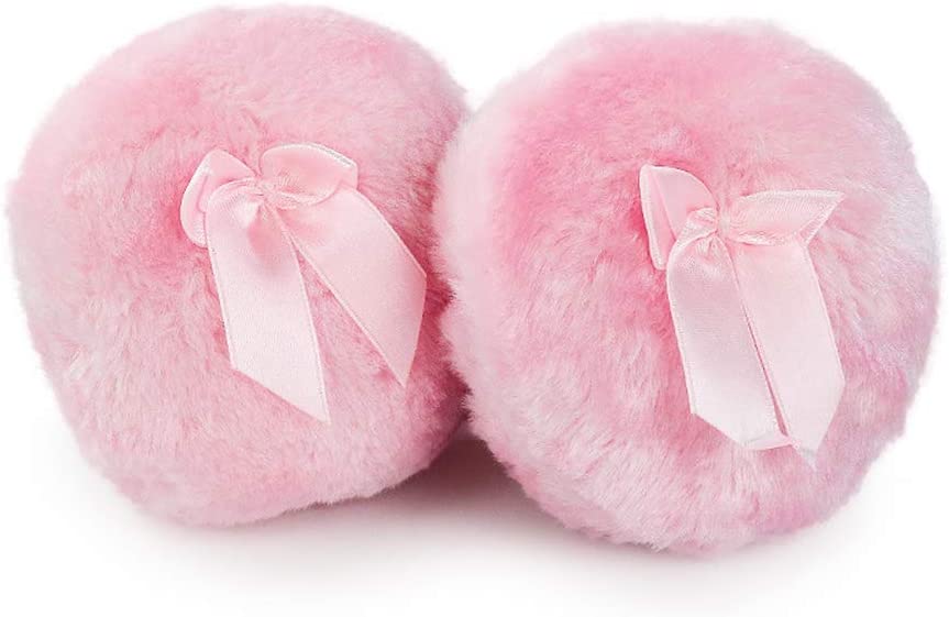 pulabo Durable and Useful Pink Round Bow Plush Puff Baby Cotton Body Puff Baby Special Tweezers Puff