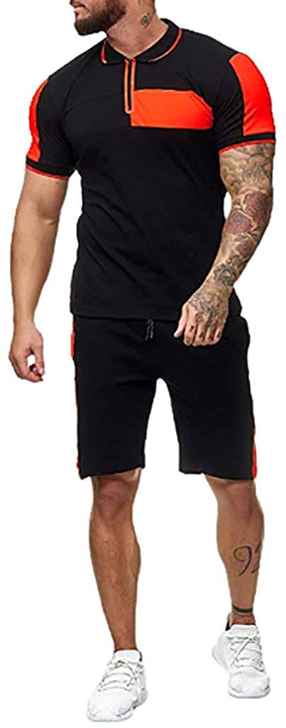 WUAI-Men Casual Tracksuits Short Sleeve Running Jogging Athletic Sports T-Shirts and Shorts Suit Set