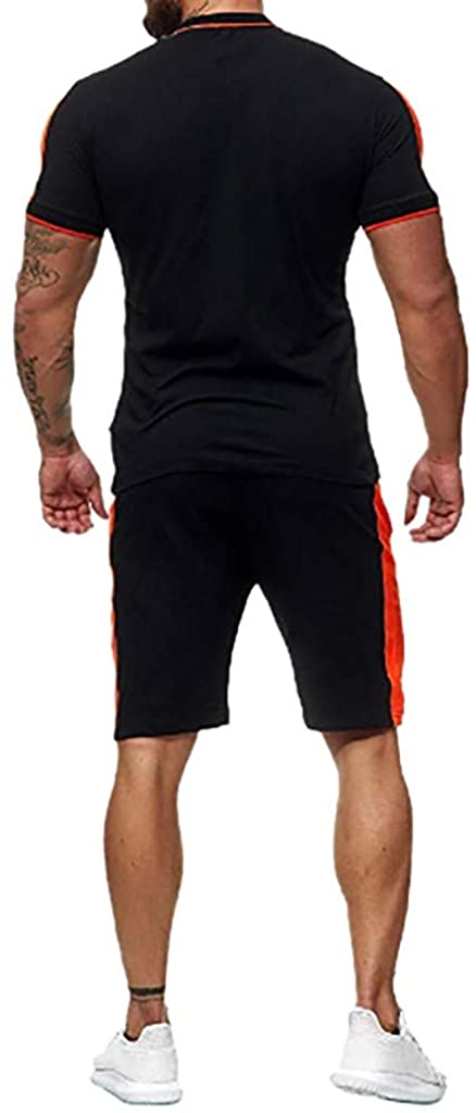 WUAI-Men Casual Tracksuits Short Sleeve Running Jogging Athletic Sports T-Shirts and Shorts Suit Set