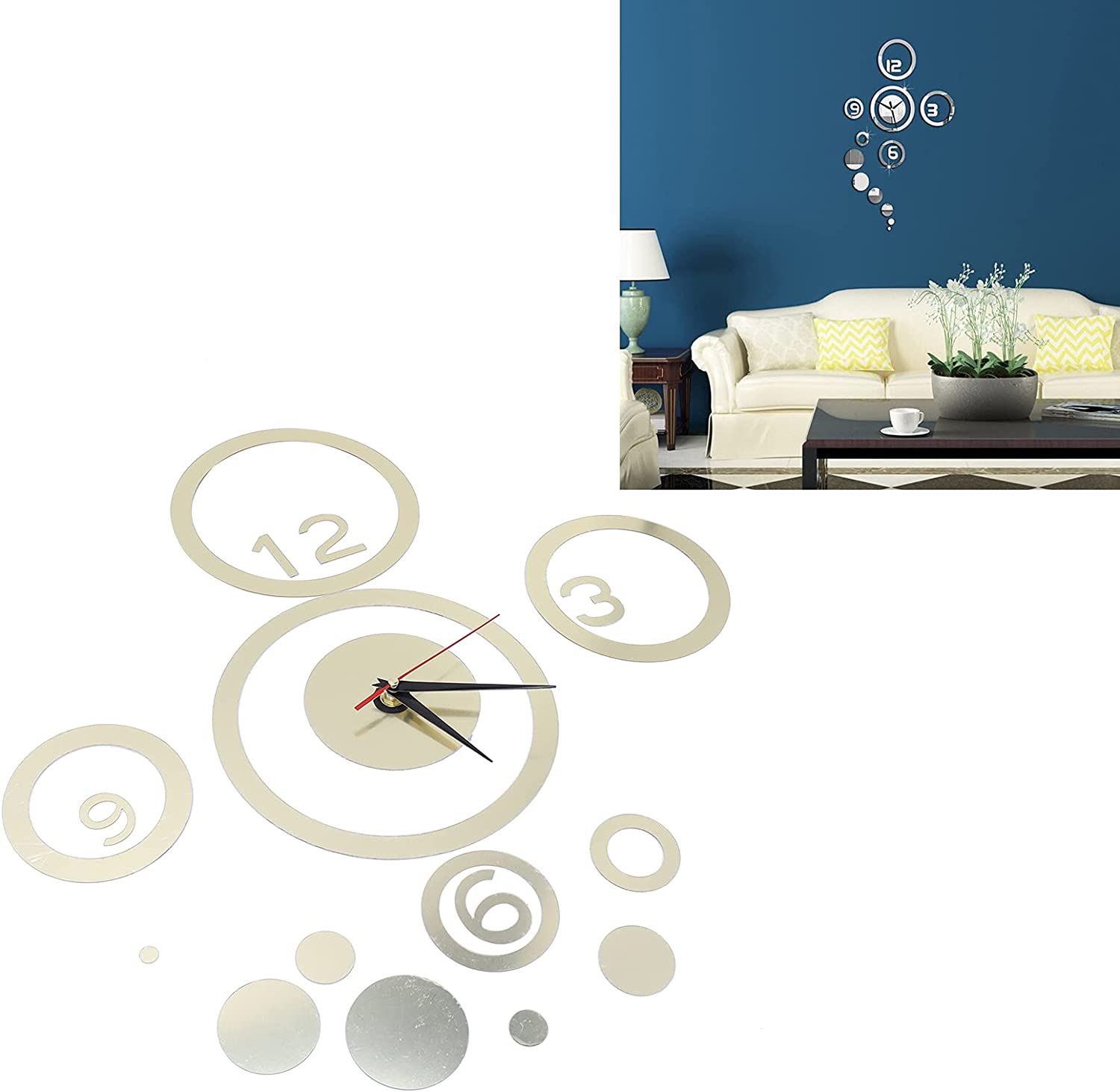 Wall Clock Sticker, Background Decal Adhesive Sticker Removable Mirror Sticker for Bedroom for Livin